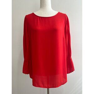 Ann Taylor Blouse Womens M Orange Pleated Sleeve